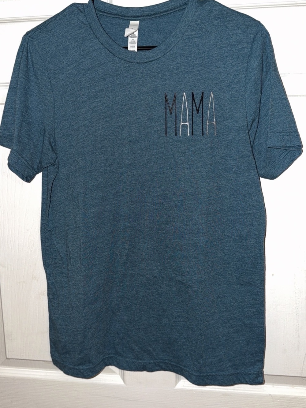 MAMA Graphic Crewneck T-Shirt in Teal Blue